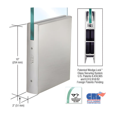 CRL Brushed Stainless 1/2" Glass 10" Square Door Rail Without Lock - 35-3/4" Length