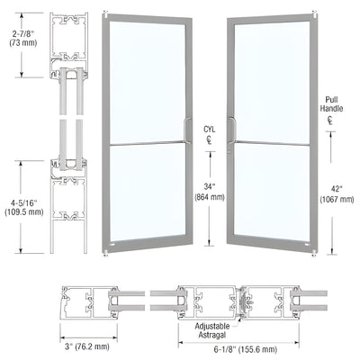 CRL-U.S. Aluminum Clear Anodized Class 1 Custom Pair Series 250T Narrow Stile Offset Pivot Thermal Entrance Doors for Surface Mount Door Closers