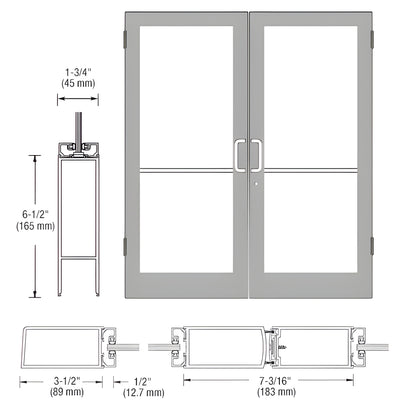 CRL-U.S. Aluminum Clear Anodized Custom Size Pair Series 400 Medium Stile Butt Hinge Showroom Door for Surface Mount Door Closers