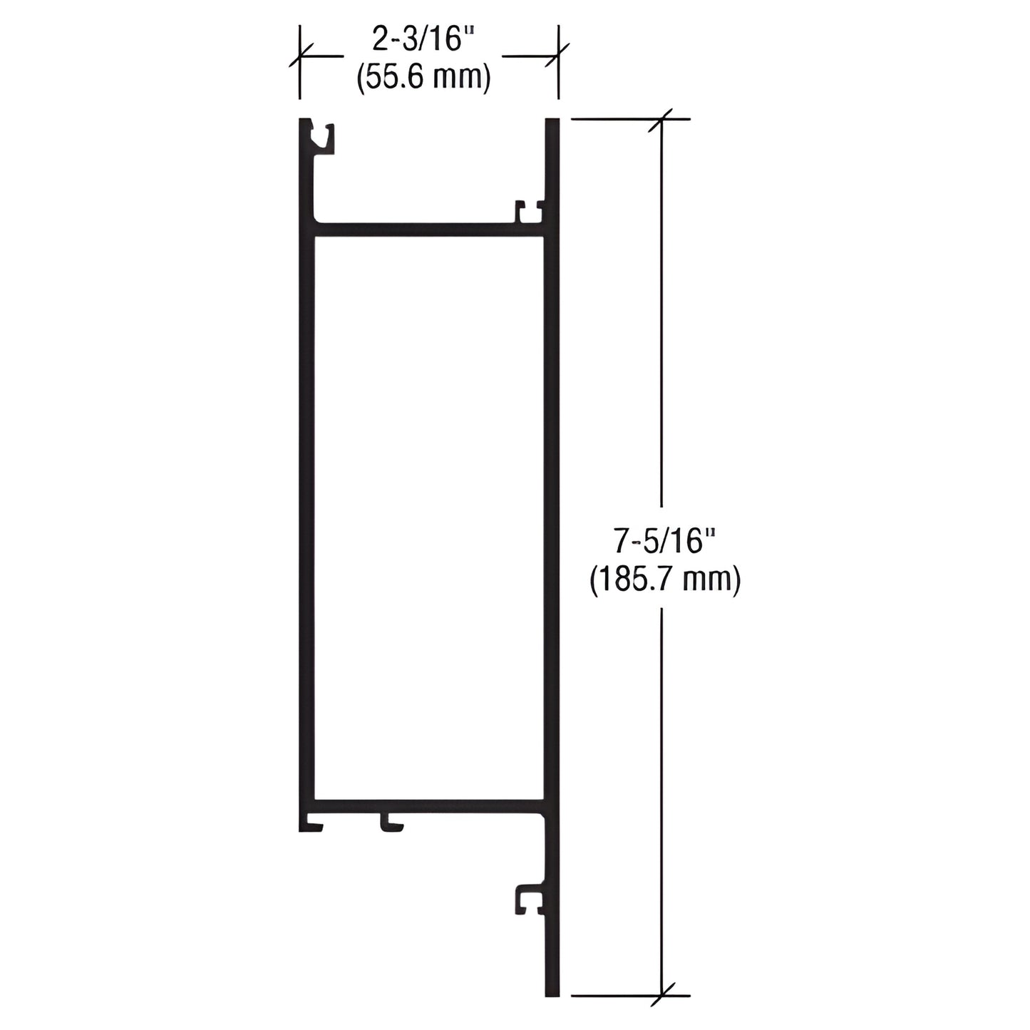 CRL-U.S. Aluminum Kynar Paint 7-5/16" Door Mid-Rail, fits 1-5/16" Glass, 21 ft