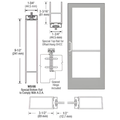 CRL-U.S. Aluminum Clear Anodized Custom Single Series 400 Medium Stile Offset Hung Geared Hinge Entrance Door for Overhead Concealed Door Closer