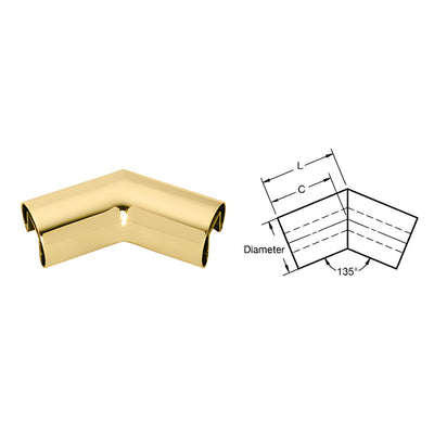 CRL Polished Brass 2-1/2" Diameter 135 Degree Horizontal Corner for 1/2 or 5/8" Glass Cap Railing