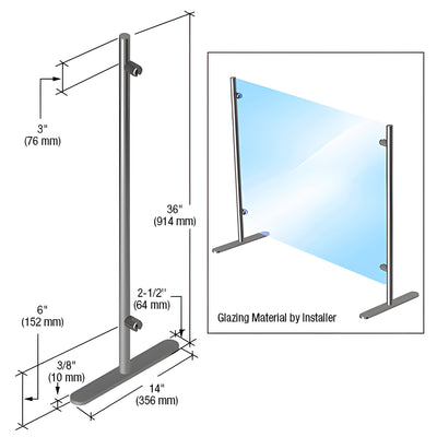 Round Portable Partition End Post, 36” (914 mm) Height x 1” (25 mm) Diameter