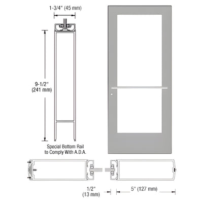 CRL-U.S. Aluminum Clear Anodized 550 Series Wide Stile Active Leaf of Pair 3'0 x 7'0 Center Hung for OHCC w/Standard Push Bars Complete Door Std. Lock and 9-1/2" Bottom Rail