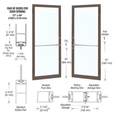 CRL-U.S. Aluminum Bronze Black Anodized Custom Pair 72" x 84" Series 250 Narrow Stile Butt Hinge Entrance Door for OHCC