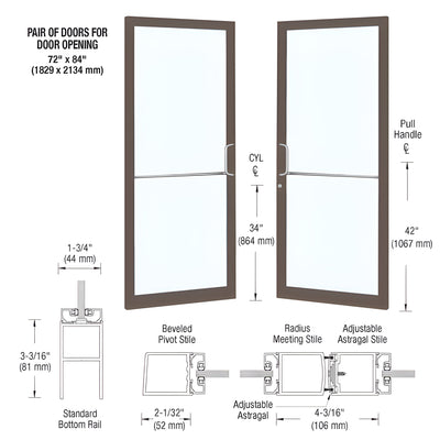 CRL-U.S. Aluminum Bronze Black Anodized Custom Pair 72" x 84" Series 250 Narrow Stile Gear Hinge Entrance Door