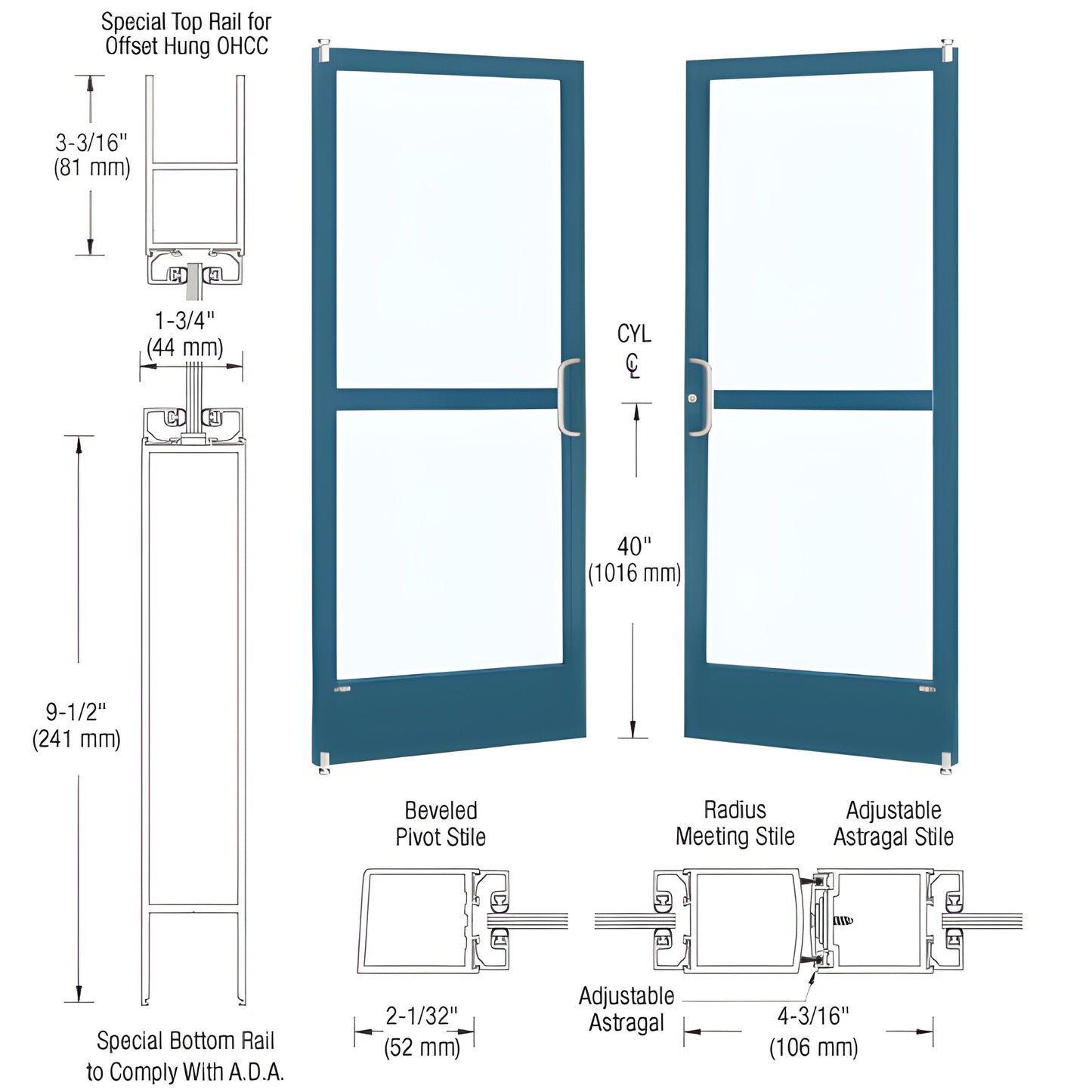 CRL-U.S. Aluminum KYNAR Offset Pivot Narrow Stile Door Panic Hardware