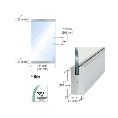 CRL Dry Glazed Frameless Glass 3'-0" P-Style Brushed Stainless Single Door Only Kit - without Lock