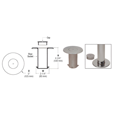 CRL Brushed Stainless Floor Socket With Cap for 2" Tubing