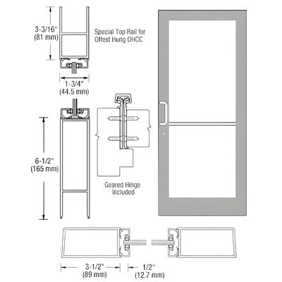 CRL-U.S. Aluminum Clear Anodized Custom Single Series 400 Medium Stile Geared Hinge Entrance Door for Overhead Concealed Door Closer