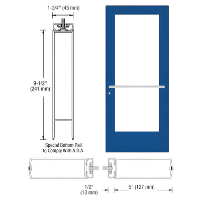 CRL-U.S. Aluminum Custom KYNAR® Paint Custom Single Series 550 Wide Stile Center Pivot Entrance Door for Overhead Concealed Door Closer