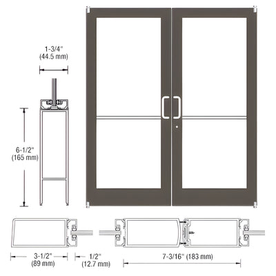 CRL-U.S. Aluminum Bronze Black Anodized Custom Pair Series 400 Medium Stile Offset Pivot Entrance Doors for Surface Mount Door Closers
