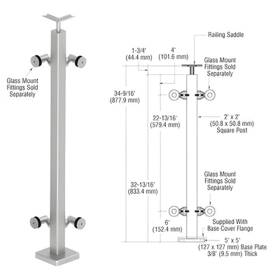 CRL 316 Brushed Stainless 36" P1 Series 90 Degree Corner Post Railing Kit