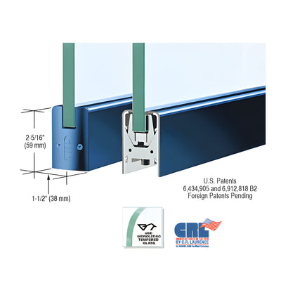 CRL Custom Color 3/8" Glass Low Profile Square Door Rail Without Lock - Custom Length
