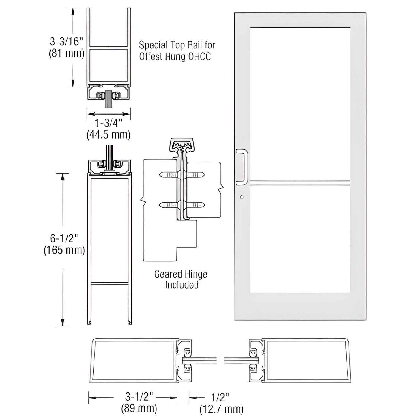 CRL-U.S. Aluminum Series 400 White Kynar Door - Overhead Closer Prep