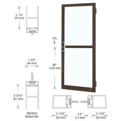 CRL-U.S. Aluminum Bronze Black Anodized Custom Size Single Series 250 Narrow Stile Butt Hinge Entrance Door With Panic for Surface Mount Door Closer