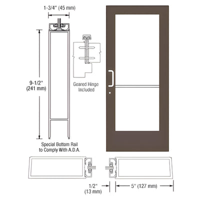 CRL-U.S. Aluminum Bronze Black Anodized Custom Single Series 550 Wide Stile Geared Hinge Entrance Door for Surface Mount Door Closer