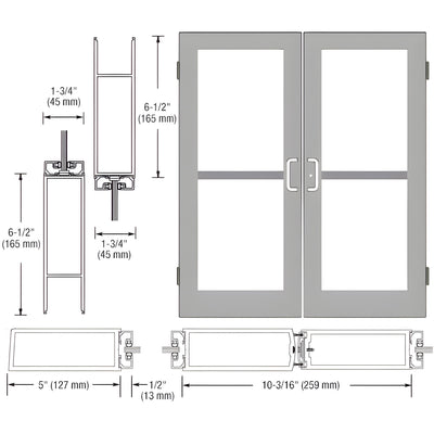 CRL-U.S. Aluminum Clear Anodized Custom Size Pair Series 550 Wide Stile Butt Hinge Entrance Door For Panics and Overhead Concealed Door Closers