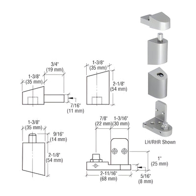 CRL Aluminum Left Hand 0P400 Top and Bottom Pivot Set