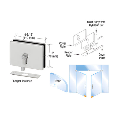 CRL Satin Anodized EUR Series Glass Mounted Patch Lock With Keeper Plate