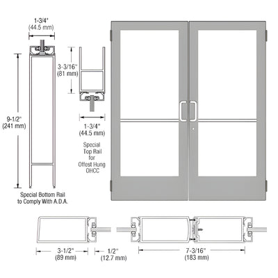 CRL-U.S. Aluminum Clear Anodized Custom Pair Series 400 Medium Stile Butt Hinged Entrance Door for Overhead Concealed Door Closers