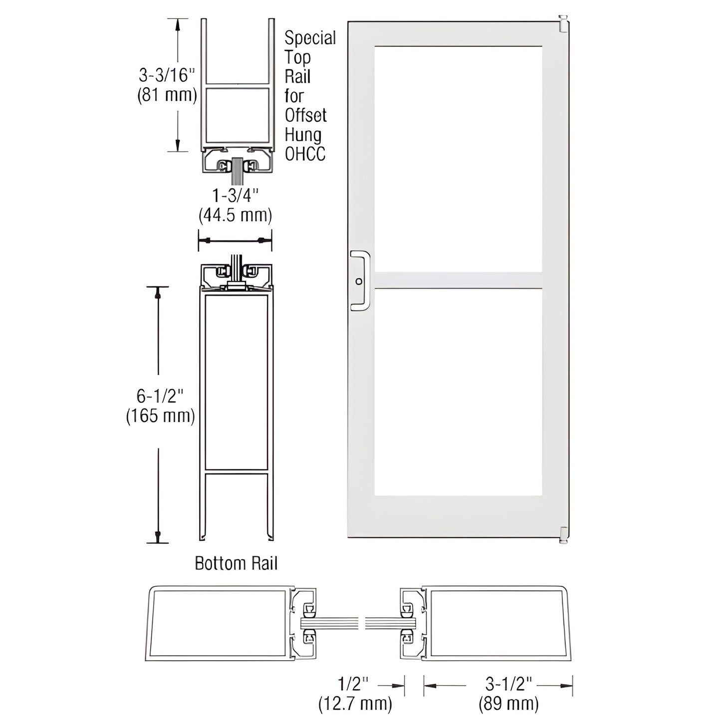 CRL-U.S. Aluminum Offset Pivot Entrance Door - Panic/Concealed Closer