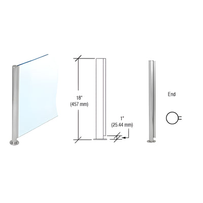 CRL Brushed Stainless 18" x 1" SBPP08 Slimline Series Round End Partition Post