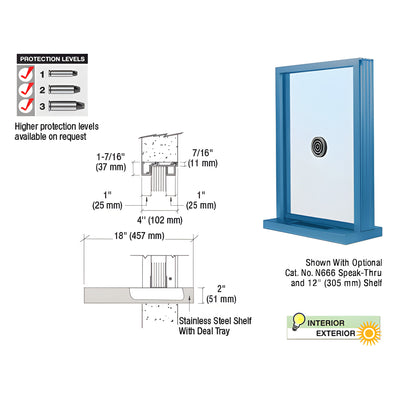 CRL Painted (Specify) Aluminum Narrow Inset Frame Exterior Glazed Exchange Window With 18" Shelf and Deal Tray