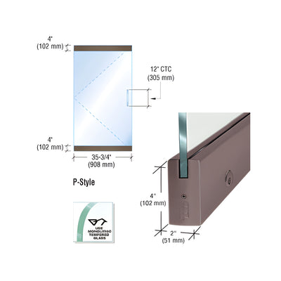 CRL Black Bronze Dry Glazed Frameless Glass 3'-0" P-Style Single Door Only Kit - with Lock