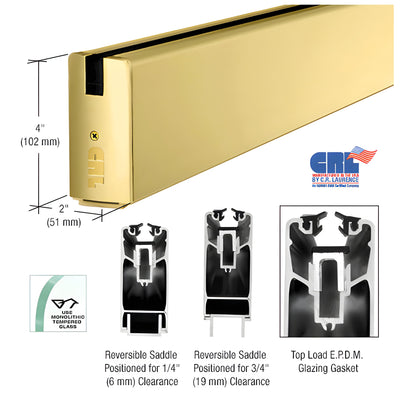 CRL Satin Brass 4" Custom Length Square Sidelite Rail for 3/8" and 1/2" Glass