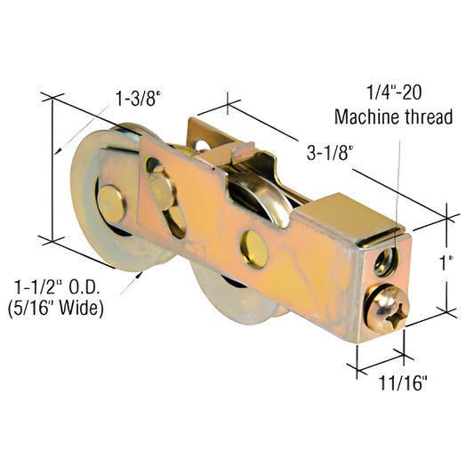 CRL Sliding Door Roller Replacement 1-1/2 in Tandem Steel, 11/16 in