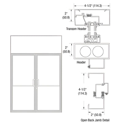 CRL-U.S. Aluminum Clear Anodized Class 1 Thermally Improved Transom Frame for a Pair of Doors Prepped for Offset Pivots and Overhead Concealed Door Closer