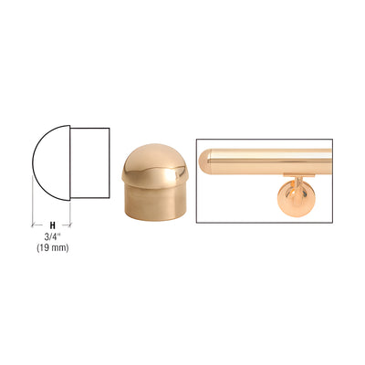 CRL Polished Brass Dome End Cap for 1-1/2" Tubing