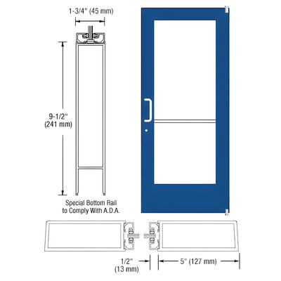 CRL-U.S. Aluminum Custom KYNAR® Paint Custom Single Series 550 Wide Stile Offset Pivot Entrance Door for Surface Mount Door Closer