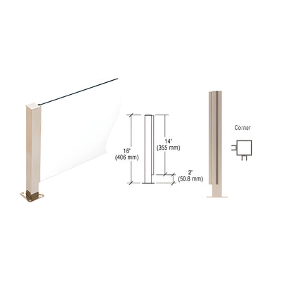 CRL Brushed Stainless 16" High 1-1/2" Square PP41 Plaza Series Counter/Partition Corner Post With Air Space