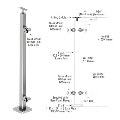 CRL 316 Polished Stainless 42" P1 Series End Post Railing Kit