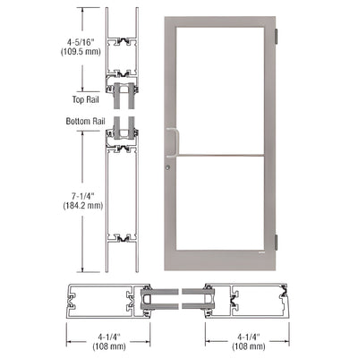 CRL-U.S. Aluminum Clear Anodized Class 1 Custom Single Series 400T Thermal Medium Stile Butt Hinge Entrance Door for Surface Mount Door Closer