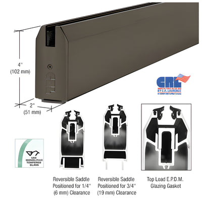 CRL Oil Rubbed Bronze 4" Custom Length Tapered Sidelite Rail for 3/8" and 1/2" Glass