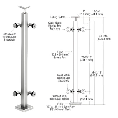 CRL 316 Polished Stainless 42" P1 Series 90 Degree Corner Post Railing Kit