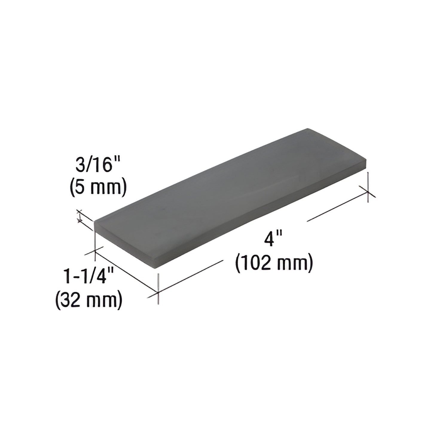 Black EPDM setting block SB240 for interior glazing, 4" x 1-1/4" x 3/16" (102 x 32 x 5 mm), pack of 100