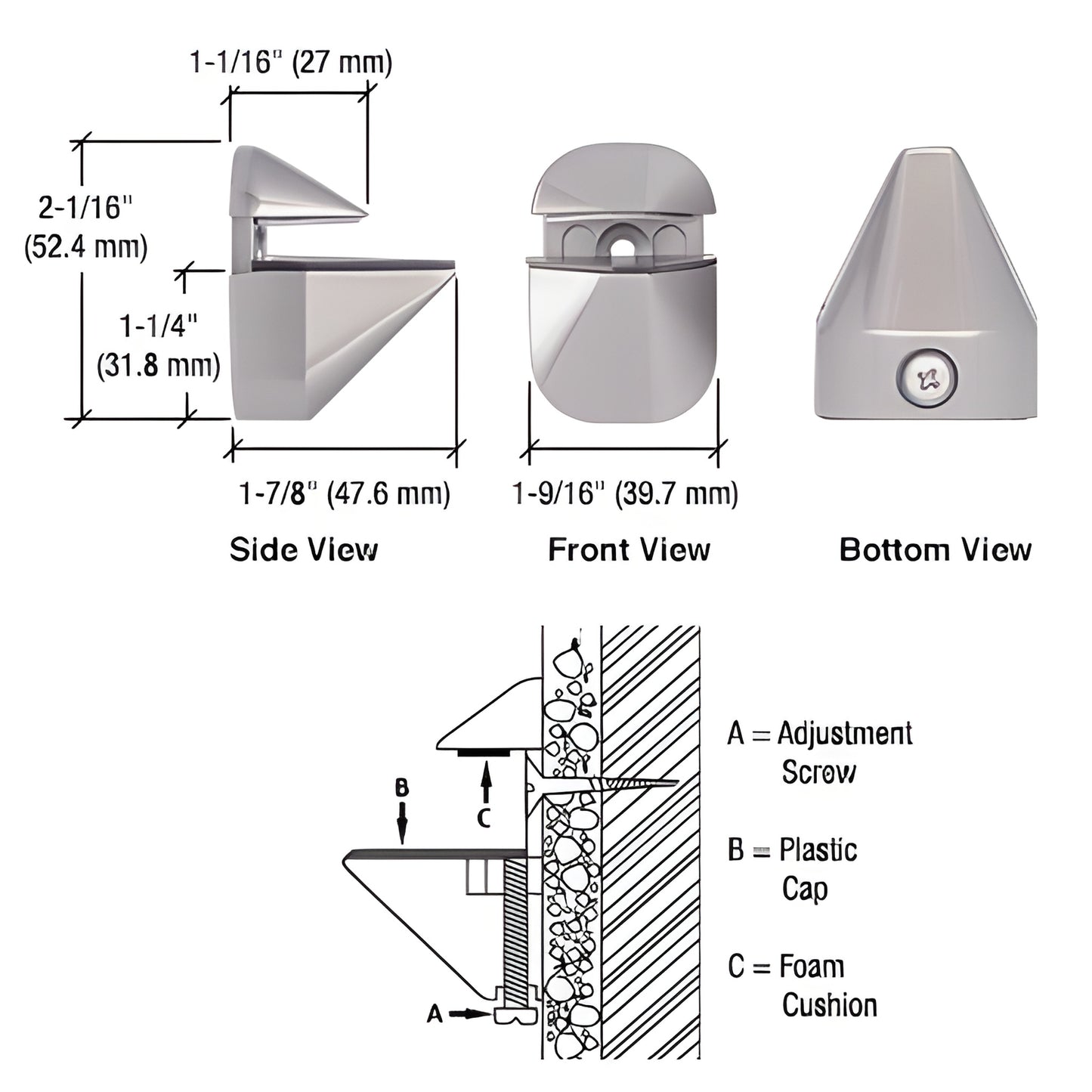 DL631BN brushed nickel zinc adjustable shelf clamp pair for 1/8-15/16" glass or wood shelves, supports up to 10" depth.