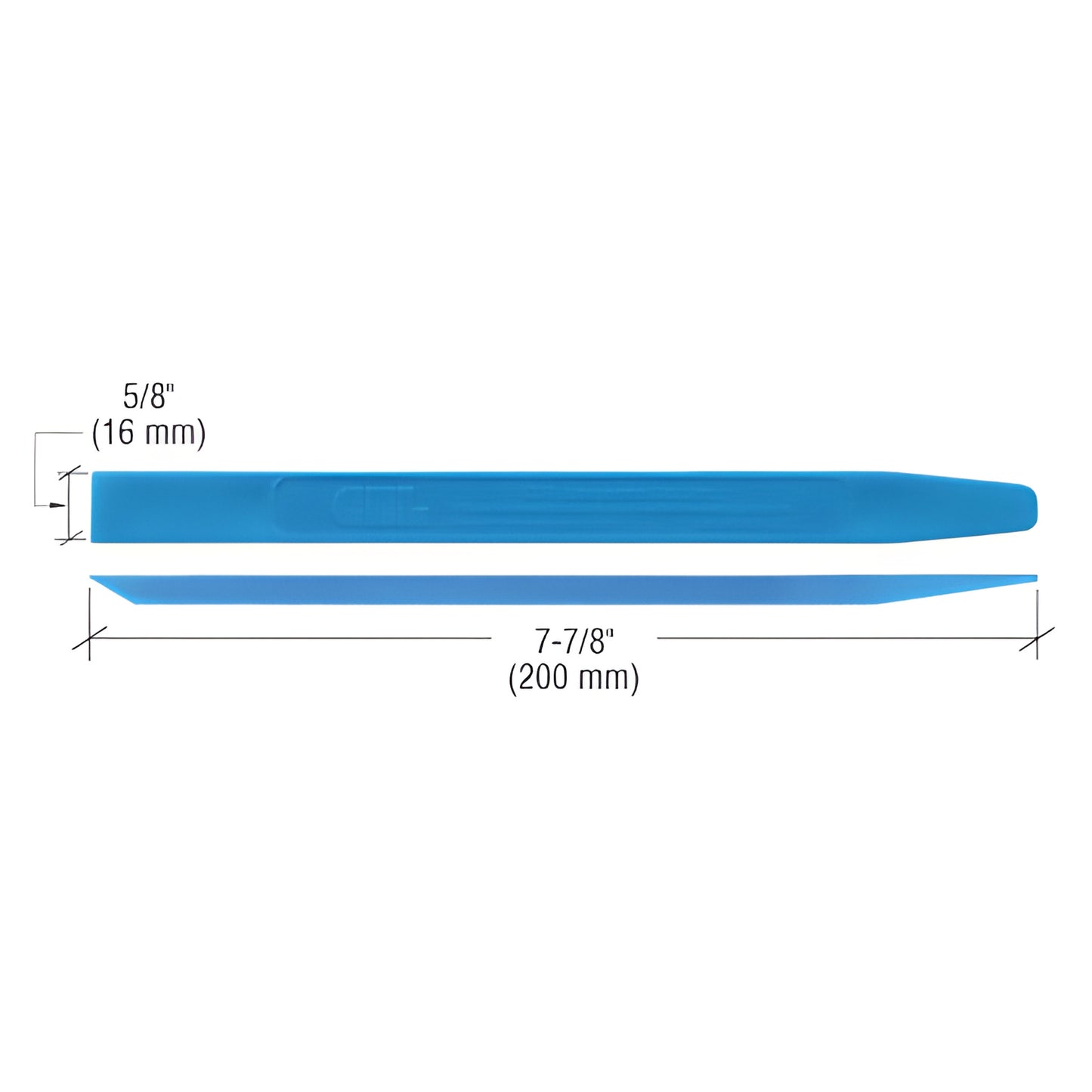 CRL220 blue plastic stick tool, 7-7/8 in (200 mm), tapered and chisel ends for caulking and glazing.