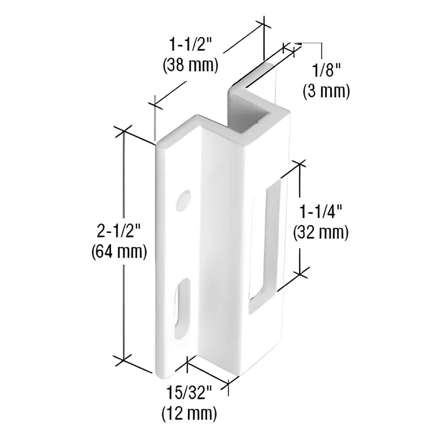 CRL E2124 white powder coated aluminum surface mounted hook latch keeper, 2-1/2" x 15/32" with 1-1/4" cutout.