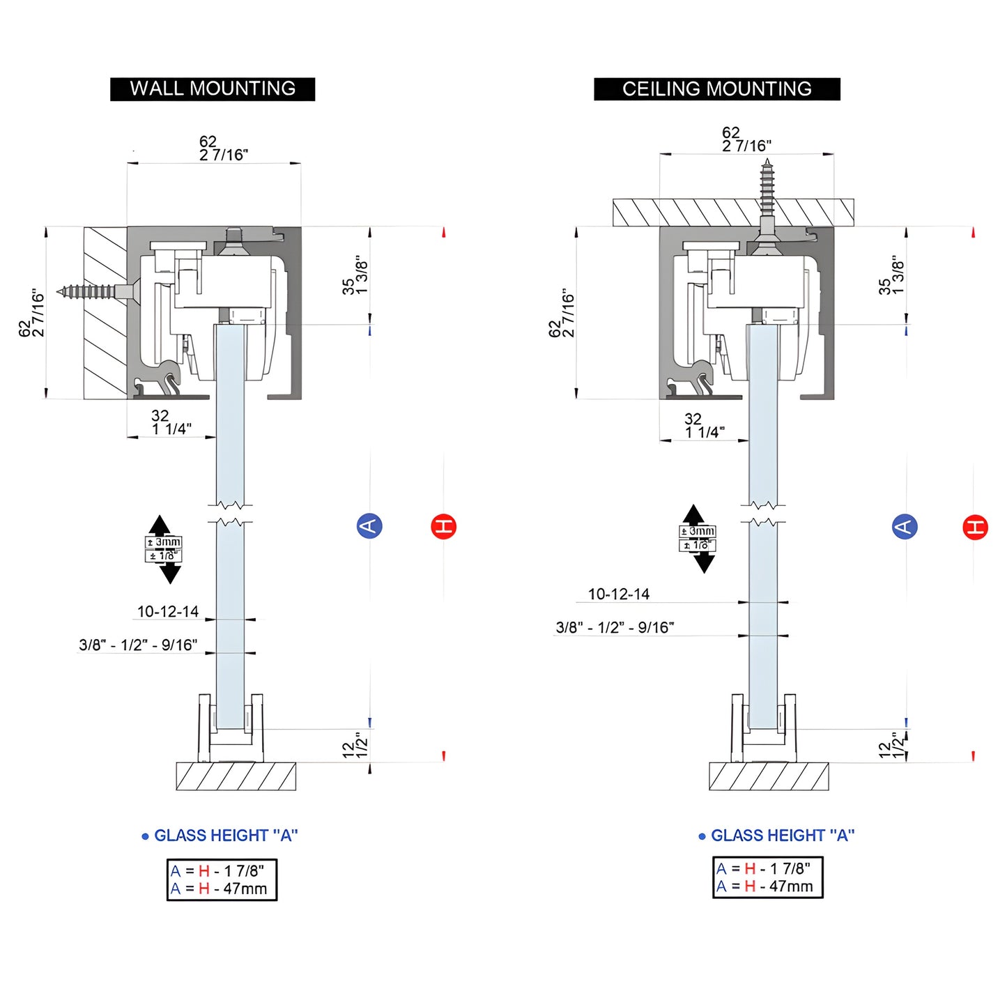 CRL690BSA brushed stainless sliding door kit - 118 in. top-hung track and rollers for 3/8-1/2 in. tempered glass panels