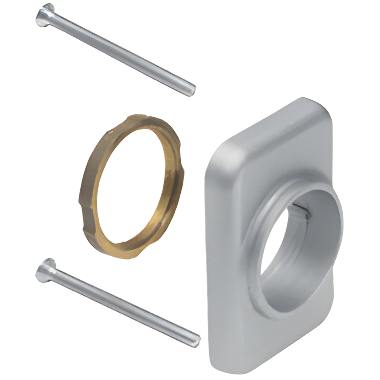 DL913A aluminum cylinder mounting pad with locking ring and two mounting screws for MS-type mortise cylinders.