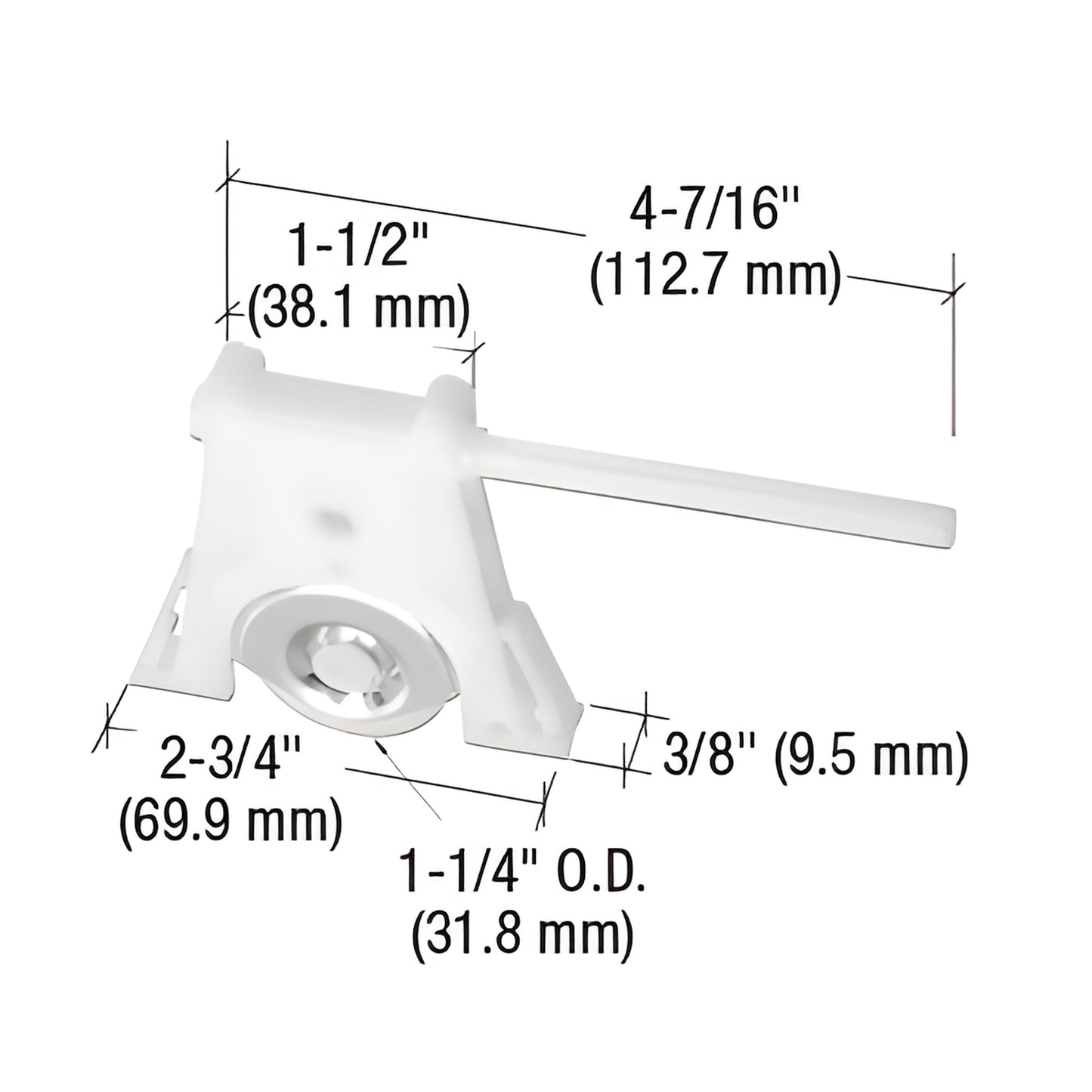 White nylon center-groove sliding screen door roller with metal housing and adjustment screw, SKU B715.