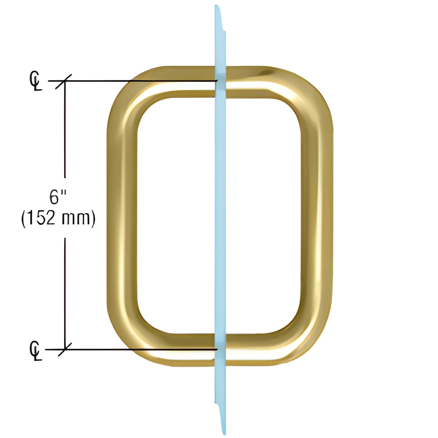 Satin brass tubular back-to-back glass pull handle, 3/4 in diameter, 6 in C-C, SKU BMNW6X6SB