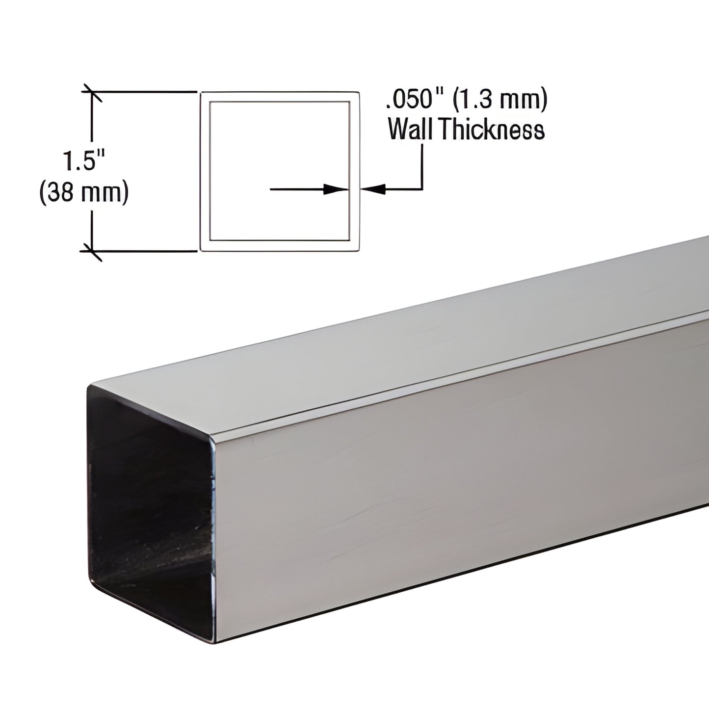 HRS15BS 1.5" brushed stainless (304) square tubing, .050" wall - architectural handrail/mullion stock