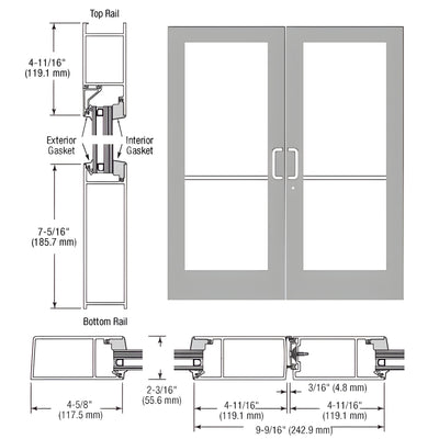 CRL-U.S. Aluminum Clear Anodized Class 1 IG600 Hurricane Series Custom Pair 72" x 84" Butt Hinge Entrance Door