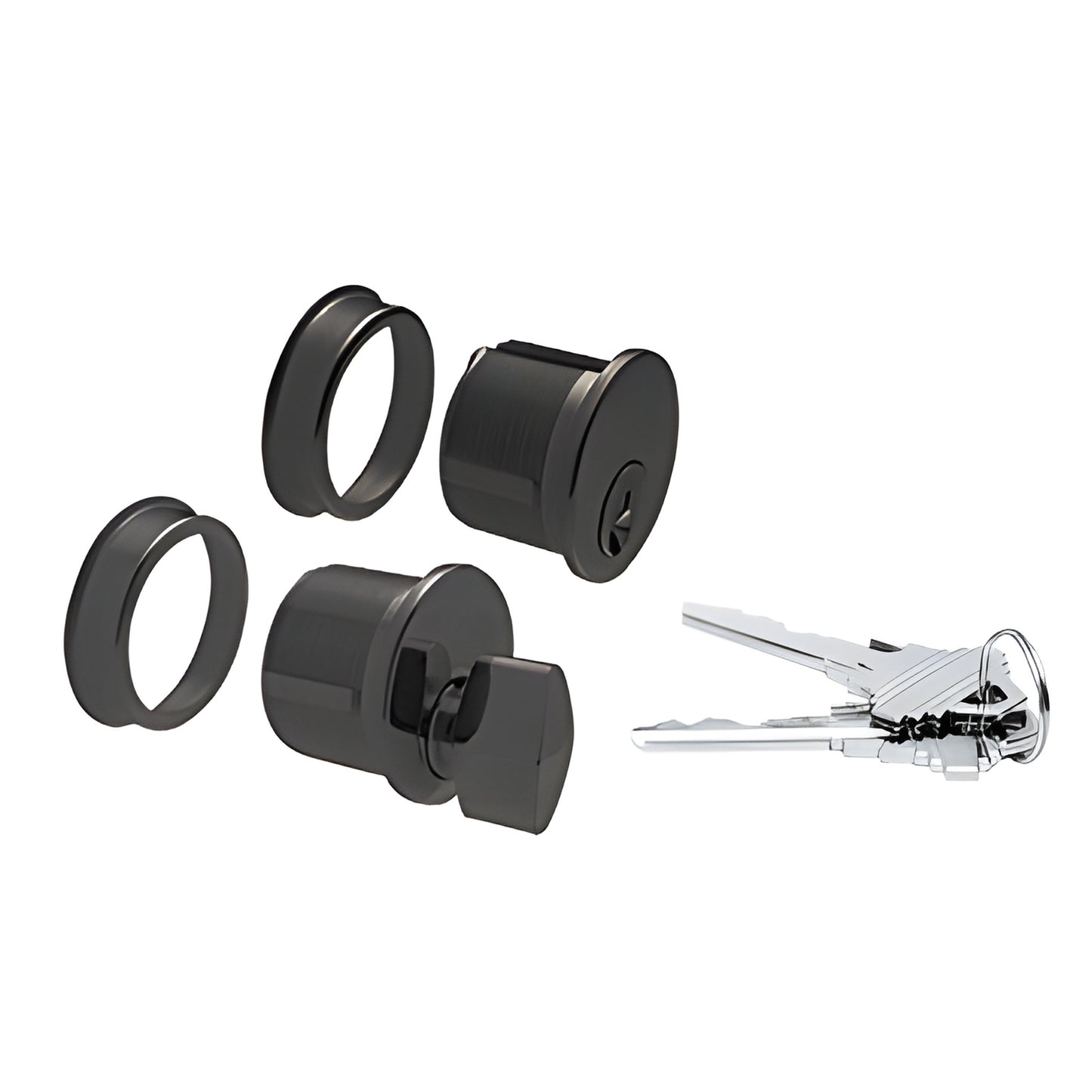 Matte black brass bottom-rail lock cylinder set with thumbturn, two trim rings and three keys - DRA1020MBL